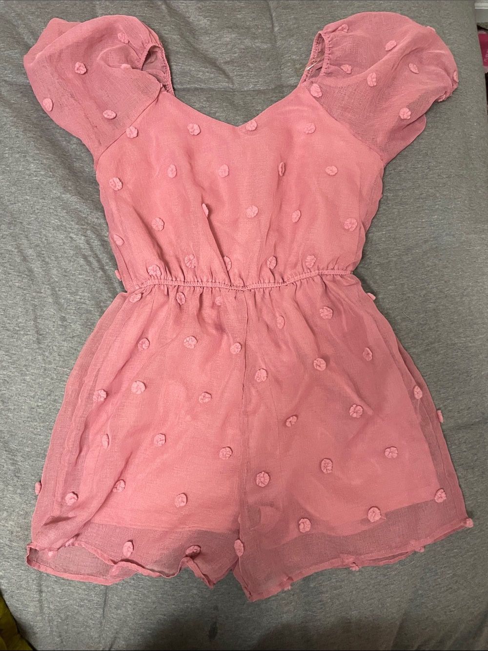Andree Mauve Pink Swiss Dot Chiffon Romper Dress - Size M Boho